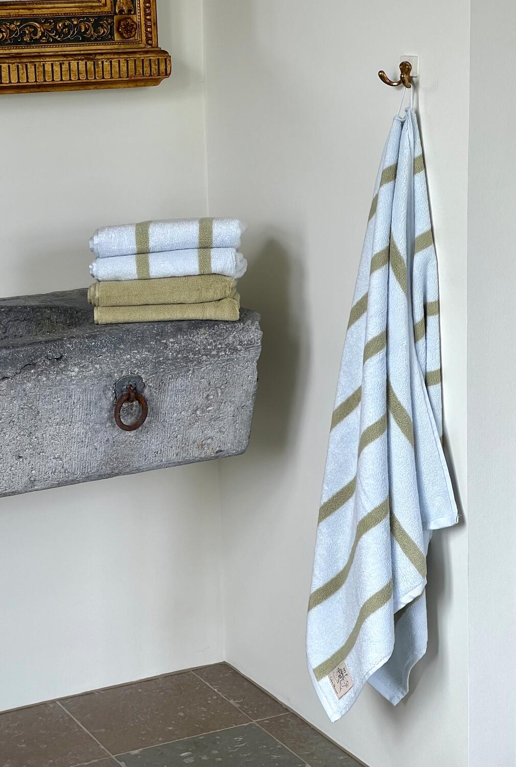 Stripe håndklæde - Himmelblå/Avokado